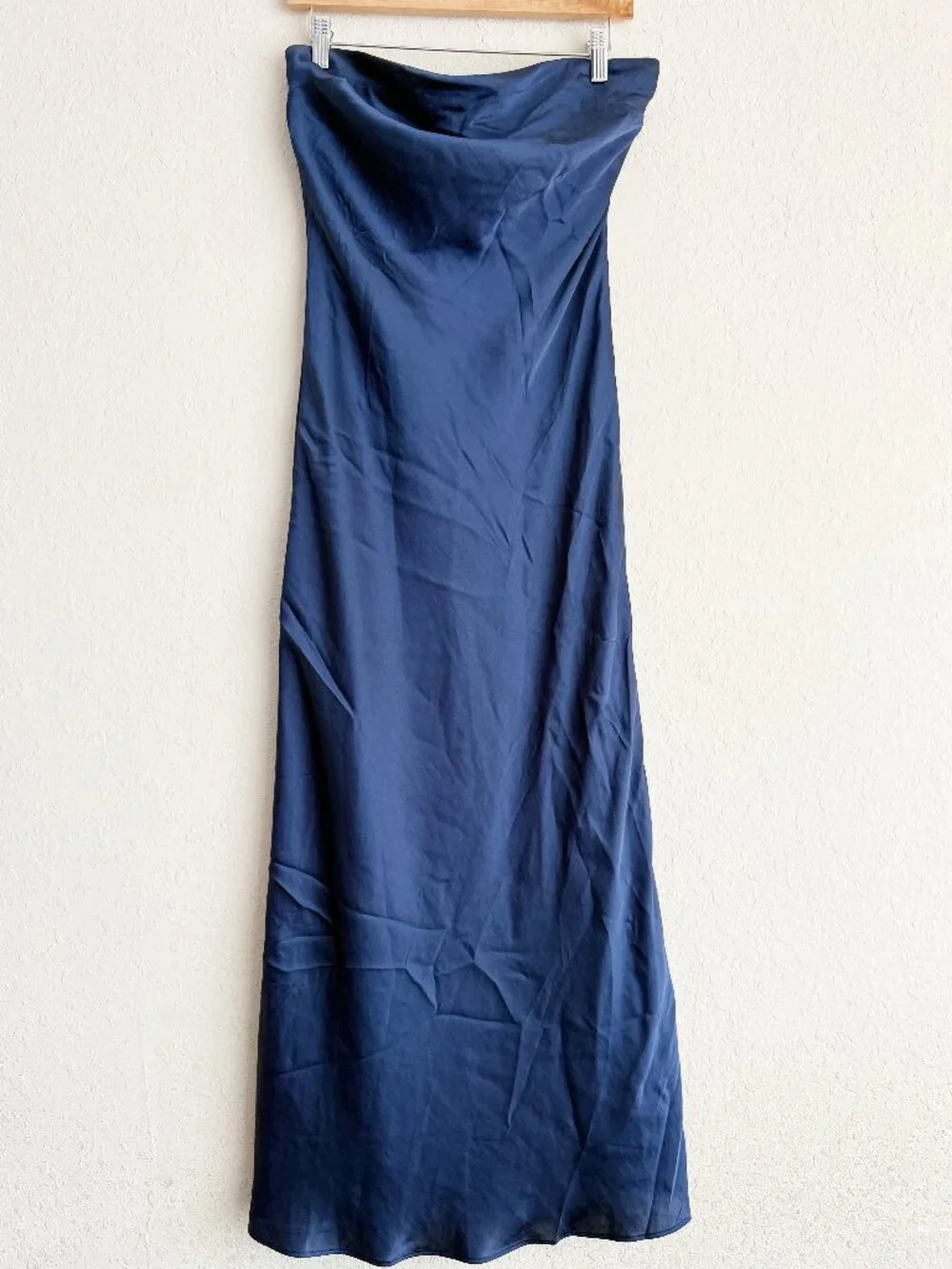 Abercrombie & Fitch M Petite Navy Blue Strapless Satin Midi Dress